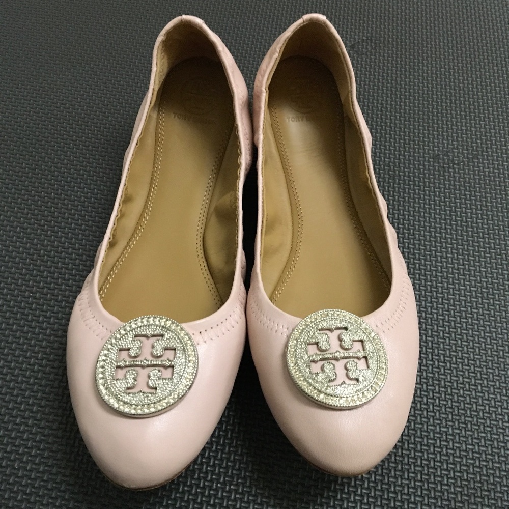 Tory Burch Women’s Liana Round Toe Rhinestone Leather Ballet Flats